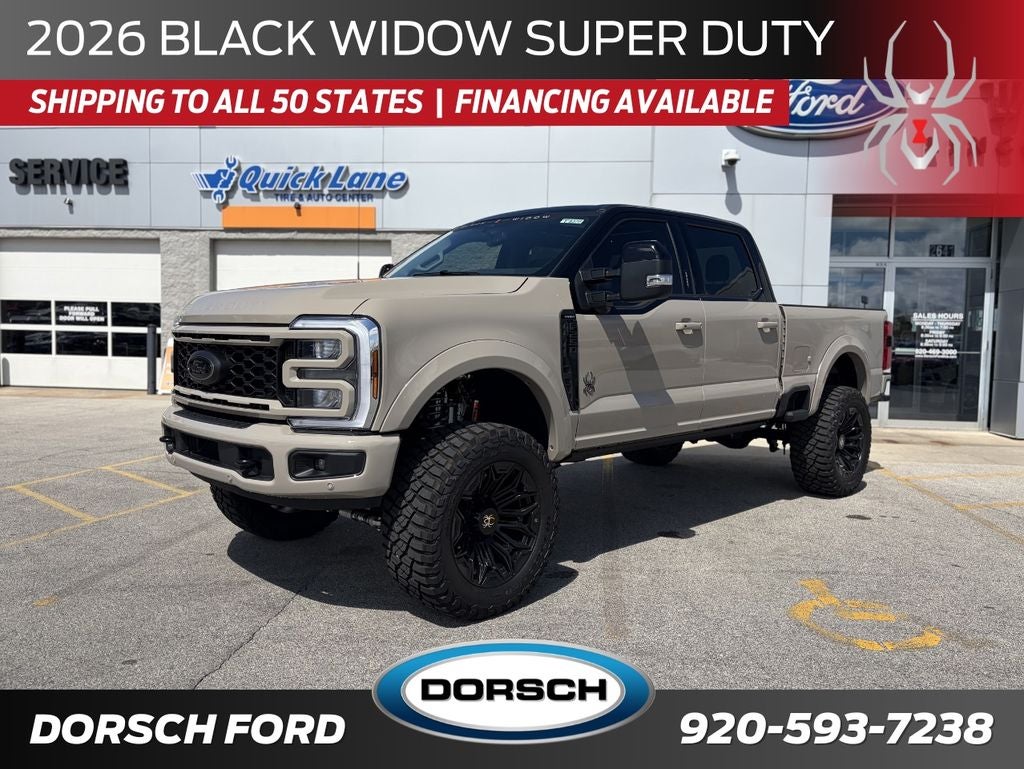 2026 Ford F-250SD Black Widow in Desert Sand — front three-quarter view