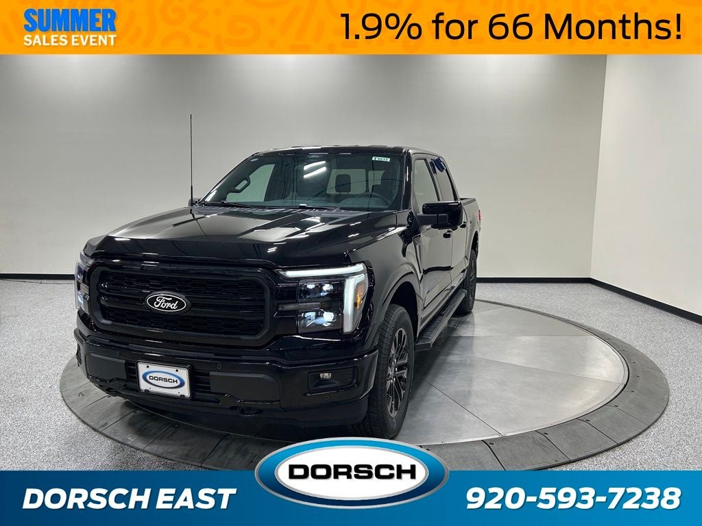 2026 Ford F-150 Lariat in Agate Black Metallic — front three-quarter view