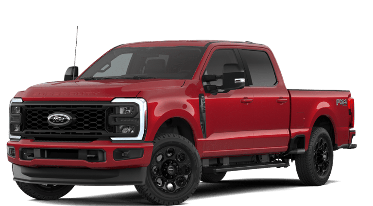 2026 Ford Super Duty F-350 XLT in Ruby Red Metallic Tinted Clearcoat — front three-quarter view