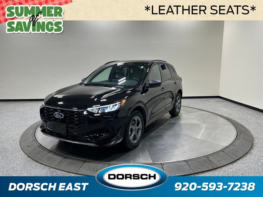 2023 Ford Escape ST-Line in Agate Black Metallic — front three-quarter view