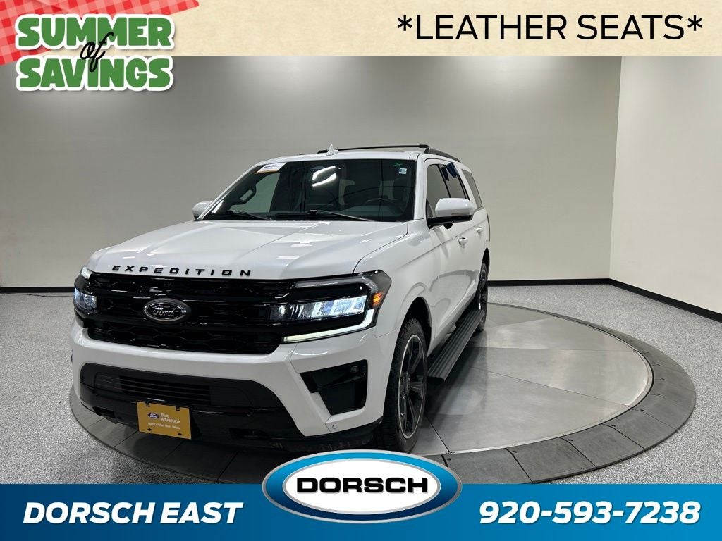 2023 Ford Expedition Limited in Star White Metallic Tri-Coat — front three-quarter view