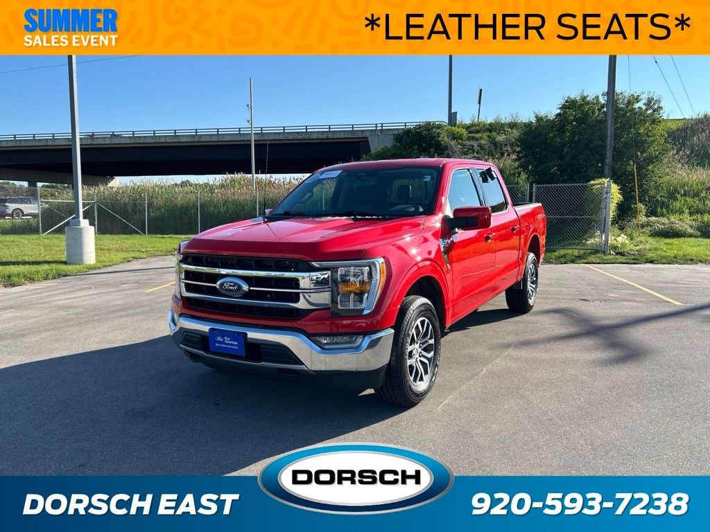 2022 Ford F-150 Lariat in Race Red — front three-quarter view