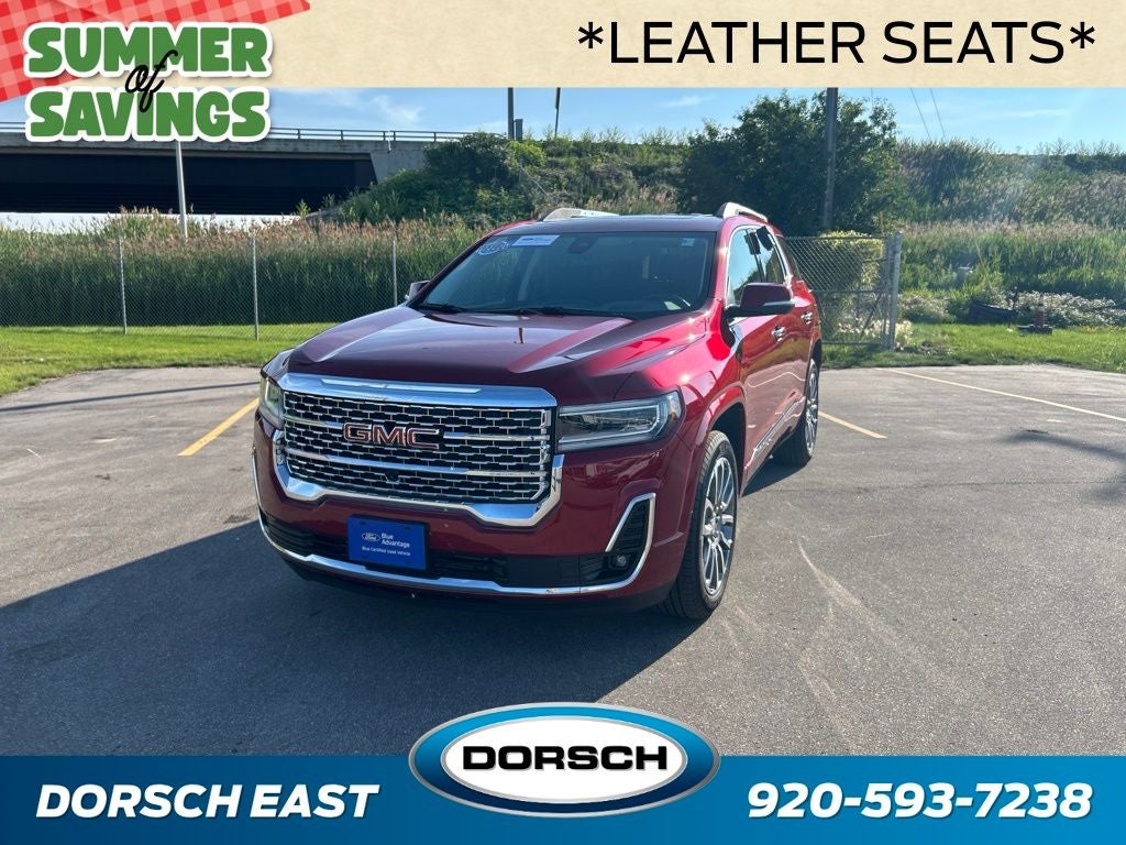 2023 GMC Acadia Denali in Volcanic Red Tintcoat — front three-quarter view