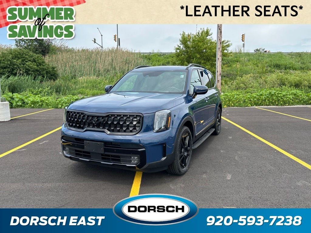 2025 Kia Telluride SX-Prestige X-Line in Midnight Lake Blue — front three-quarter view