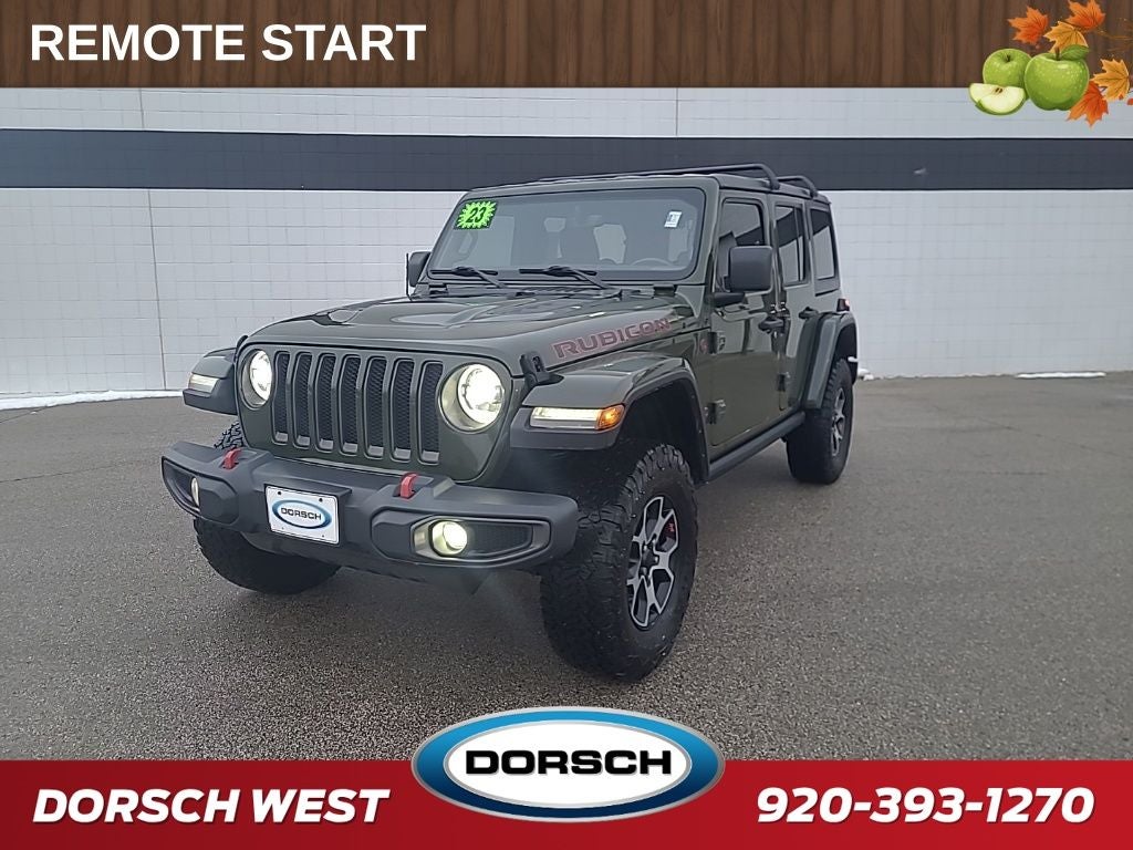 2023 Jeep Wrangler Rubicon in Sarge Green Clearcoat — front three-quarter view