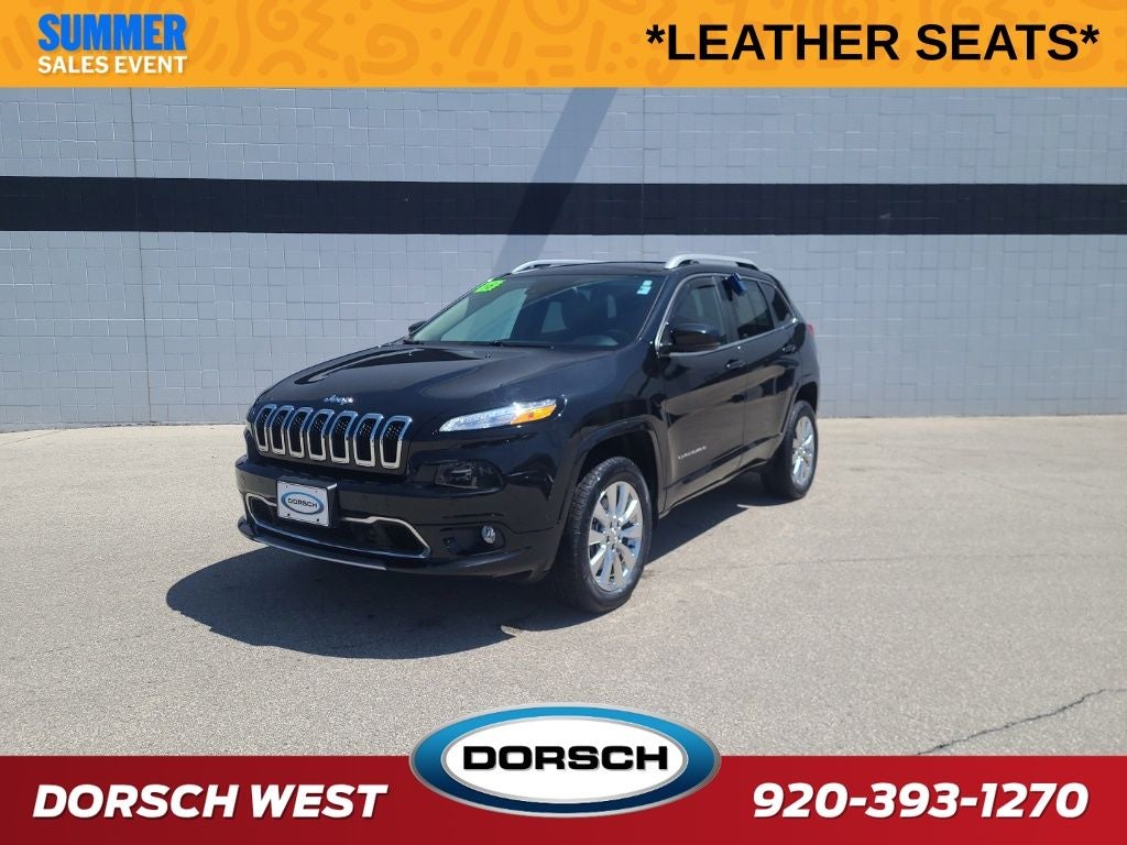 2016 Jeep Cherokee Overland in Brilliant Black Crystal Pearlcoat — front three-quarter view