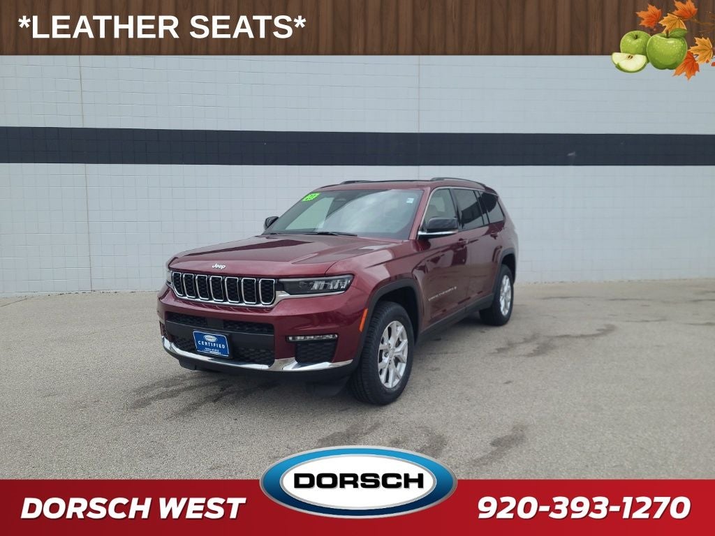 2023 Jeep Grand Cherokee L Limited in Velvet Red Pearlcoat — front three-quarter view
