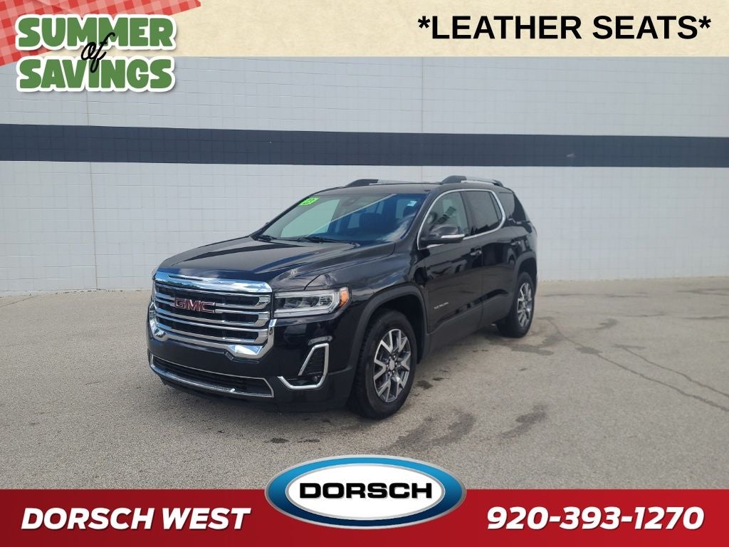 2023 GMC Acadia SLT in Ebony Twilight Metallic — front three-quarter view