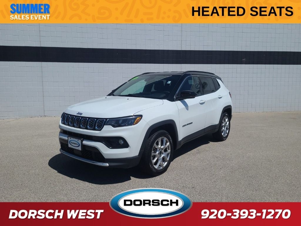 2025 Jeep Compass Limited in Bright White Clearcoat — front three-quarter view