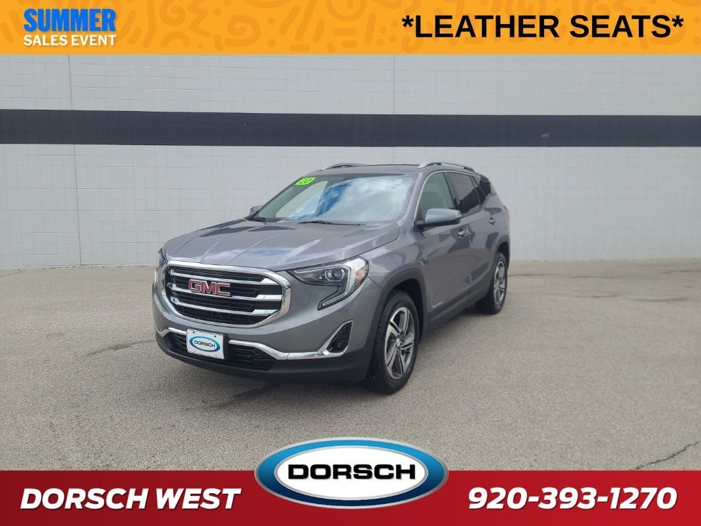 2020 GMC Terrain SLT in Satin Steel Metallic — front three-quarter view